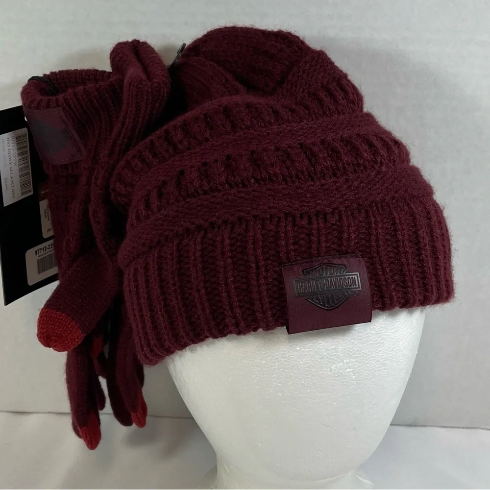 Harley Davidson HD Women’s Winter Open Road Knit Beanie Hat & Gloves 97712-23VW